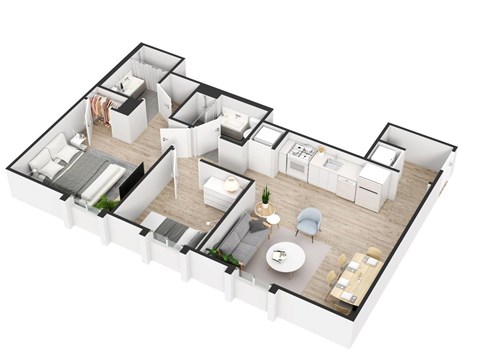 Floor plan for 1 bed, 2 baths, 800 sqft